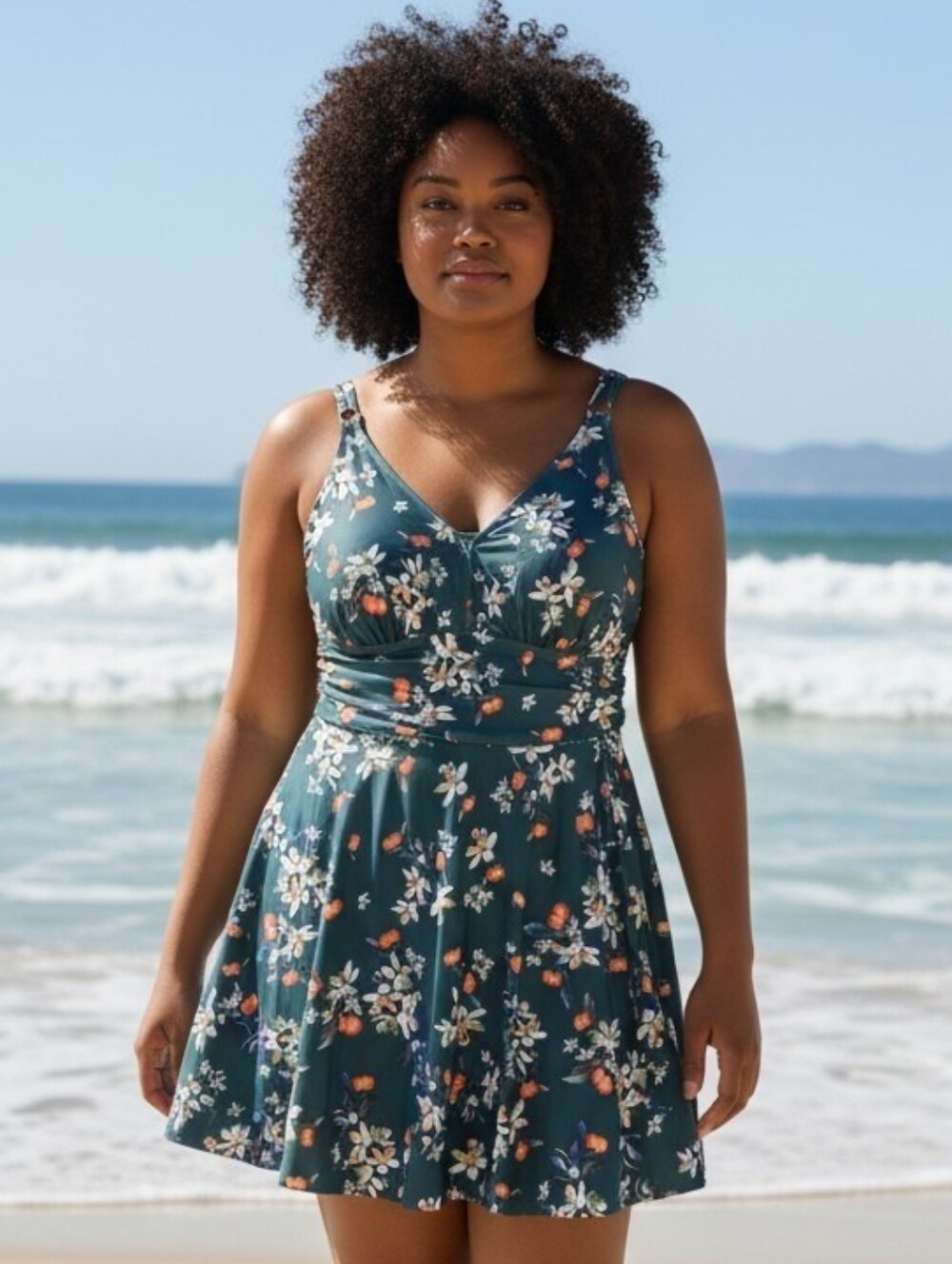 Summer Mae Forest Green Floral V-Neck Swing Dress, Size 18W, NWT